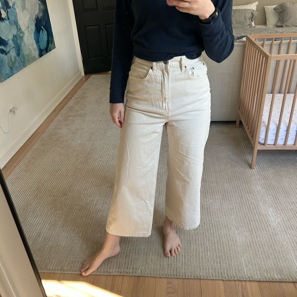 ZARA high rise wide leg cropped jeans cream size 2/26 - Picture 3 of 14